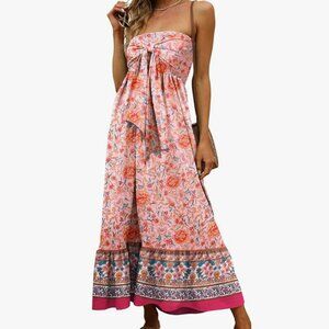 Womens Strapless Off The Shoulder Maxi Dresses Summer Bohemian Tube Top